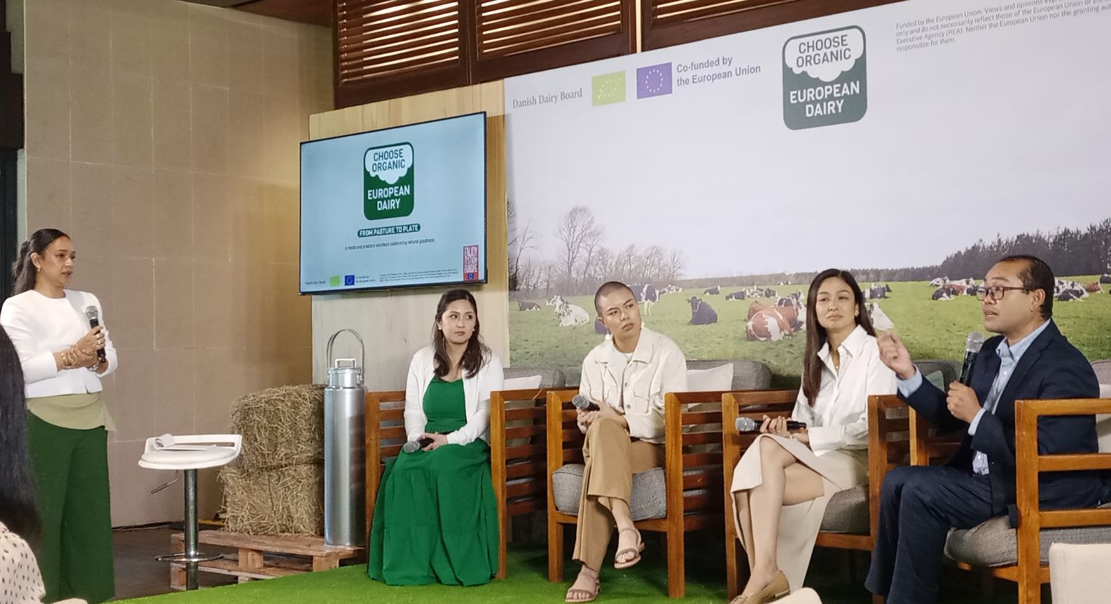 Benefits of European organic dairy. Photo shows Dr. Noel Lumbo while sharing his insights. With him are Dr. Joey Cuayo-Estanislao, Jo Sebastian, and Kelly Misa