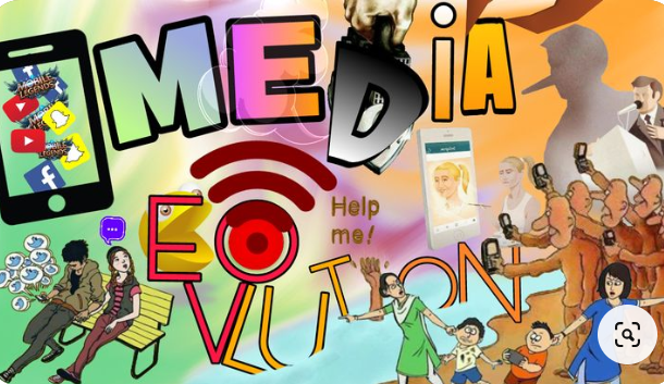 Media and Information Literacy poster that shows a caricature and the words "media evolution"