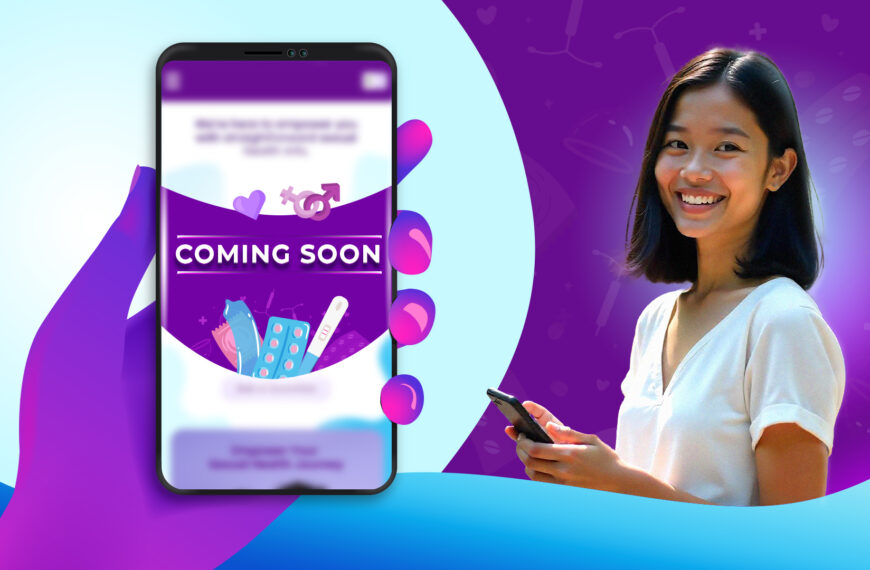 Trust launches website to combat misinformation in reproductive health, as shown in this poster showing a mobile phone with an app to the site and a smiling girl