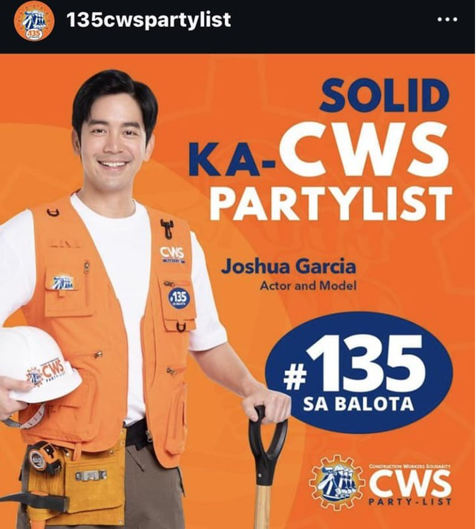Poster of celebrity endorser Joshua Garcia for CWS party-list