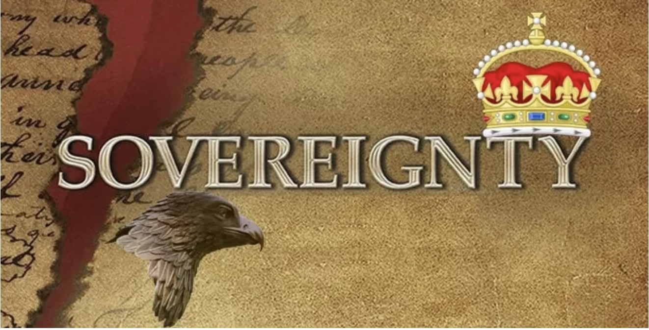 The word sovereignty together with an old manuscript, an eagle, and a crown