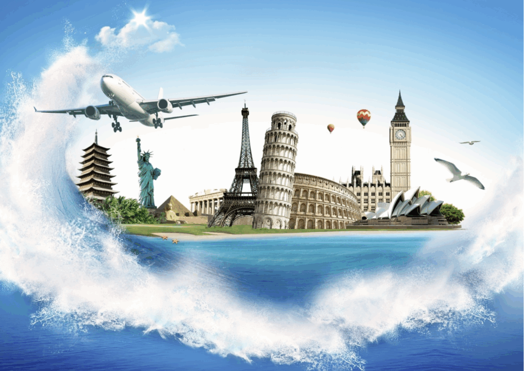 Poster of a plane and key cities as GCash offers tips on how to make your #TravelGoals come true