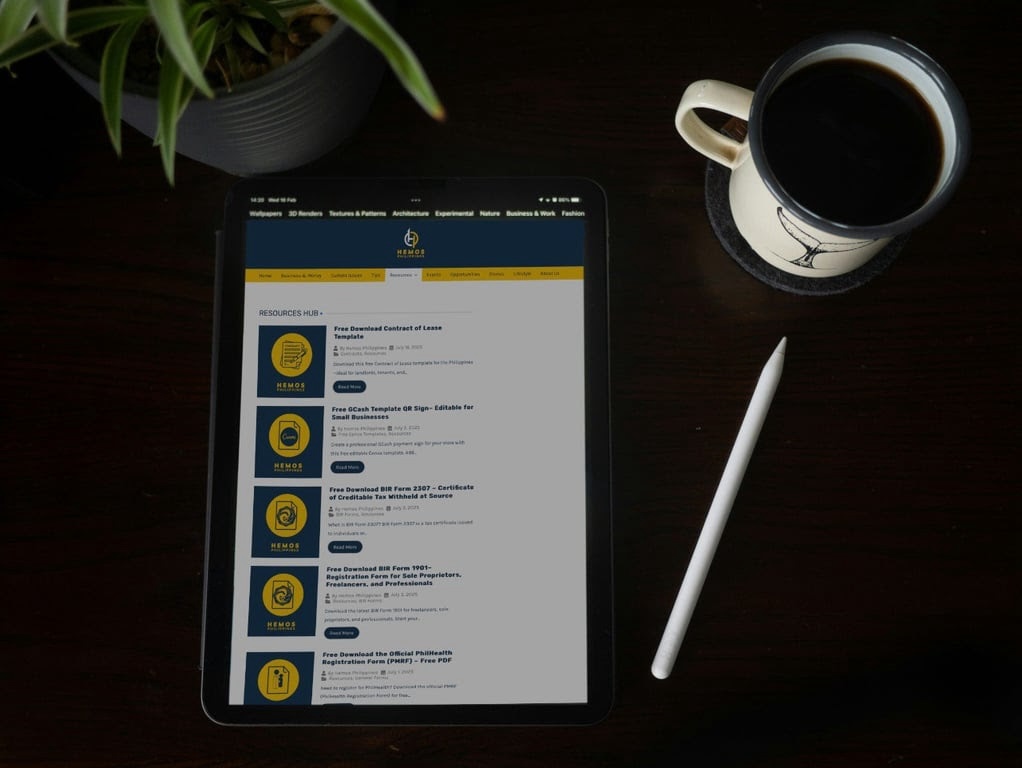 Image of a tablet phone with financial websites open and a cup to show why Hemos PH is becoming every Pinoy's essential guide