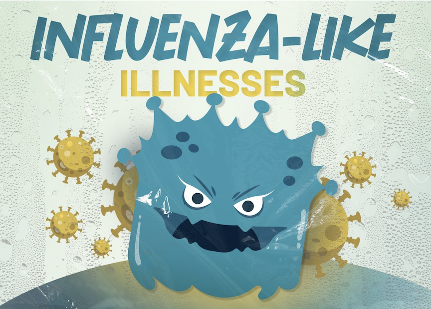 Cartoon image of a virus that causes Influenza-Like Illness or ILI to illustrate the trends and risks