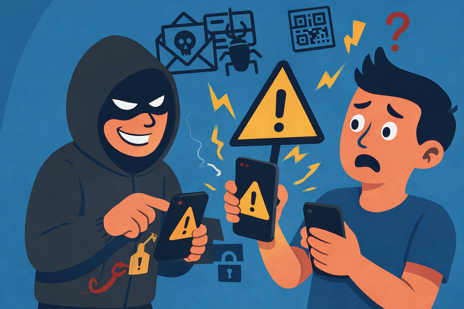 Caricature showing a hooded hacker and a man with a mobile phone as Appdome rolls out AI SecOps agent to help mobile teams keep up with fast-changing threat landscape