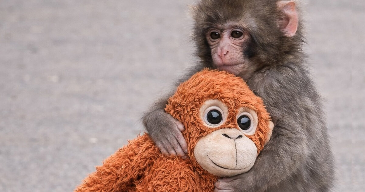 Punch The Monkey and his orange toy