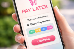 BUY NOW, PAY LATER (BNPL) SHOWING IN THE PHONE SCREEN WHILE HOLDING BY A PERSON