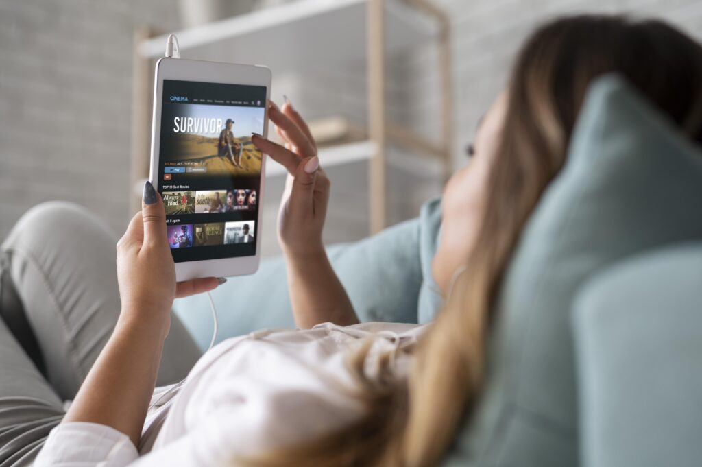 Woman using digital assistant her tablet
