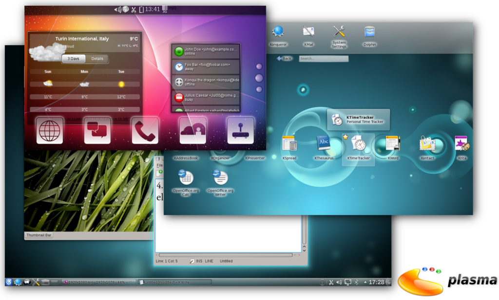 KDE Plasma Workspaces, with their interfaces inspired by the "Frutiger Aero" aesthetic of the mid-2000s. (Image Credit: KDE)
